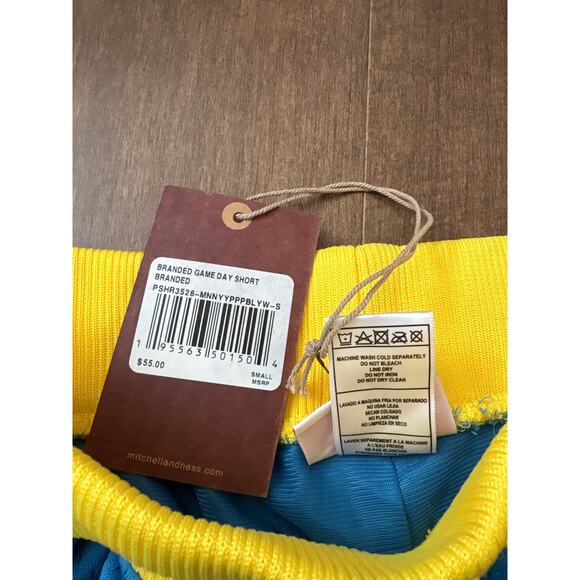 Mitchell & Ness Men’s Branded Game Day Shorts size Small Blue Yellow NWT - Picture 9 of 9